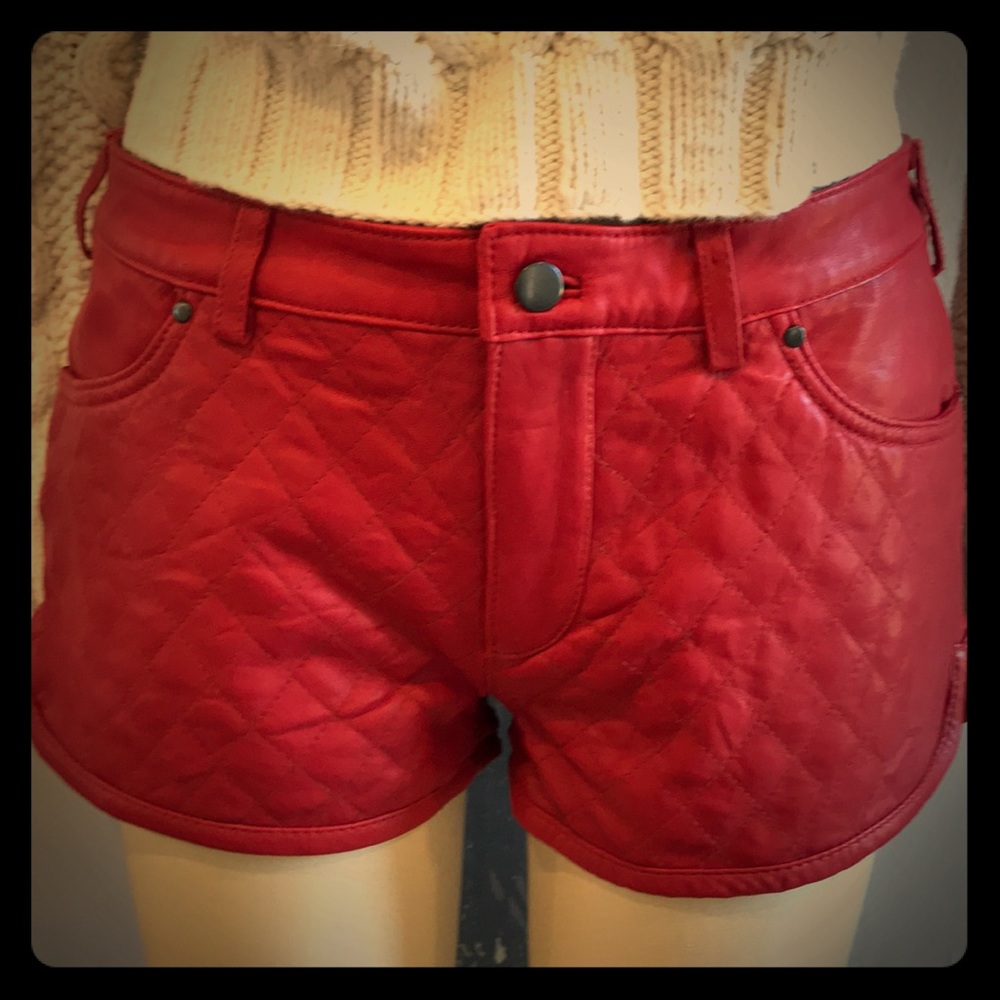 American Retro red leather quilted shorts, hot!